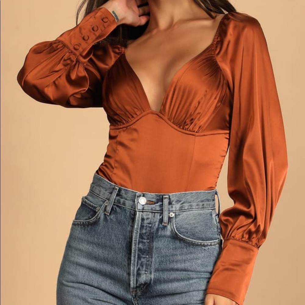 Lulus Copper Satin Bodysuit- NWT